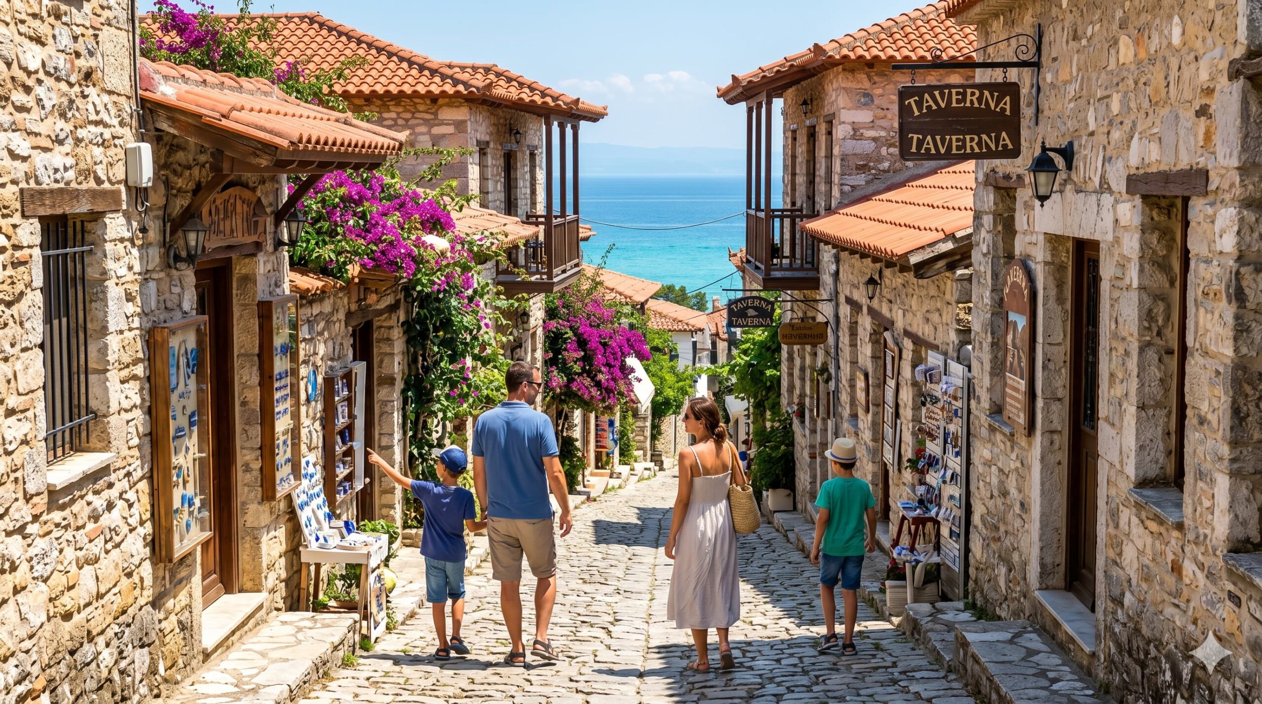 Historische Gassen von Afytos während des Familienurlaubs auf Chalkidiki
